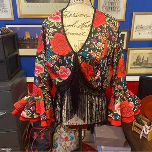 XL Flamenco Topper NWT Floral Fringe